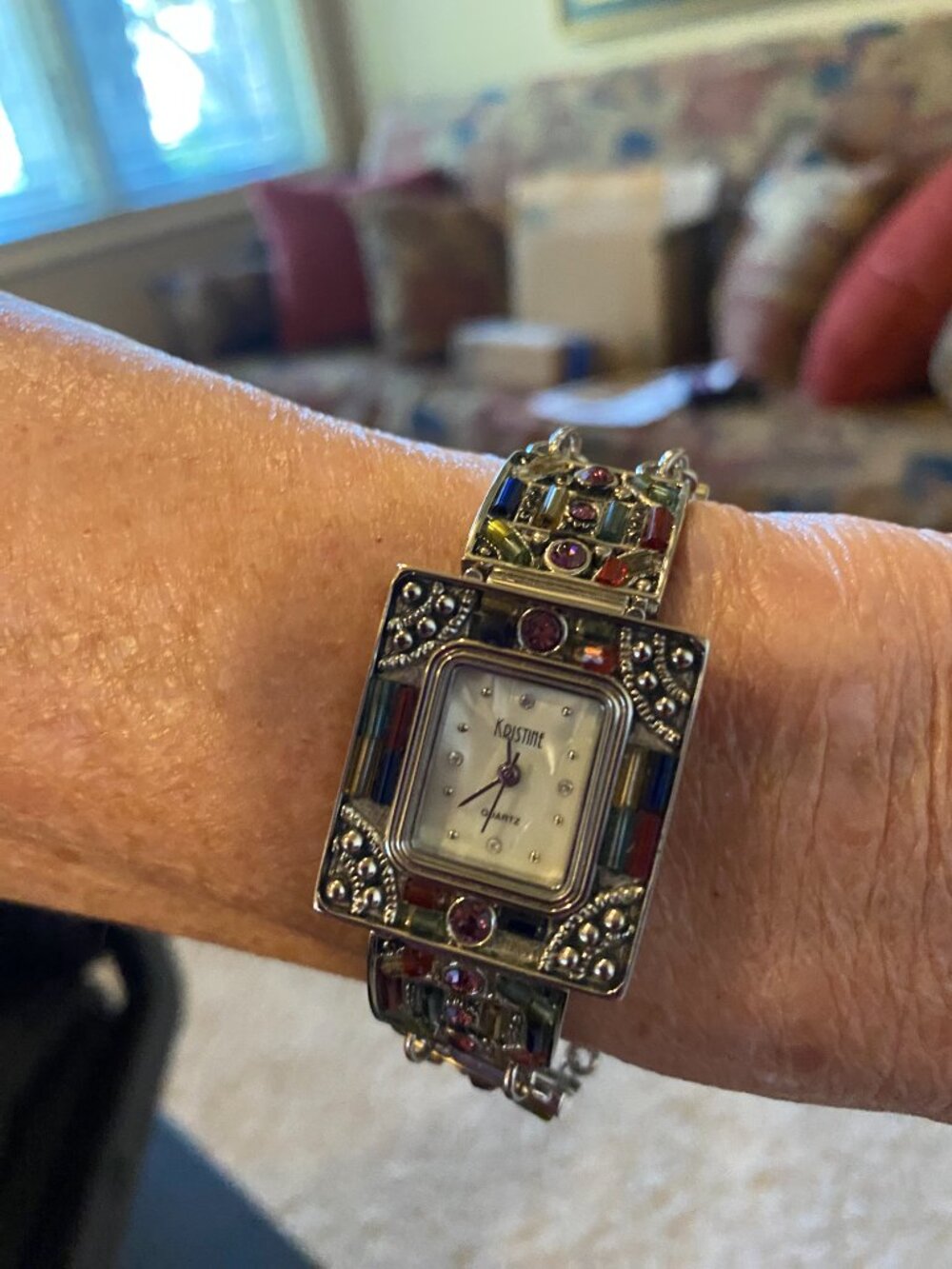 Kristine Quartz Ladies Watch with Multi-Colored Rhinestone Crystals - Picture 2 of 4